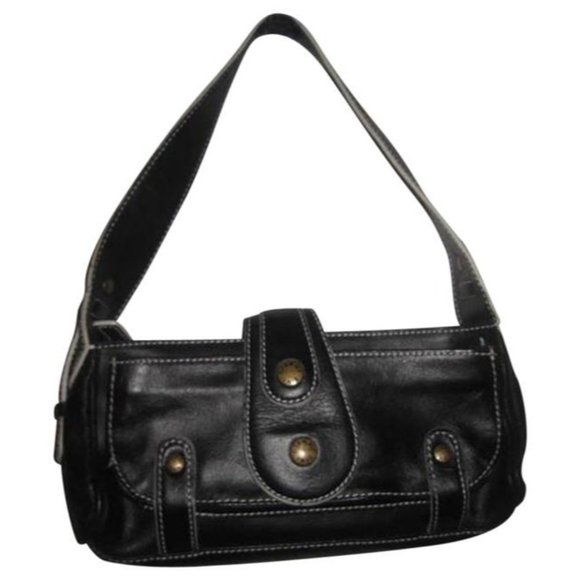*Gianni Bini Black White Accent Stitching Baguette - Picture 1 of 8